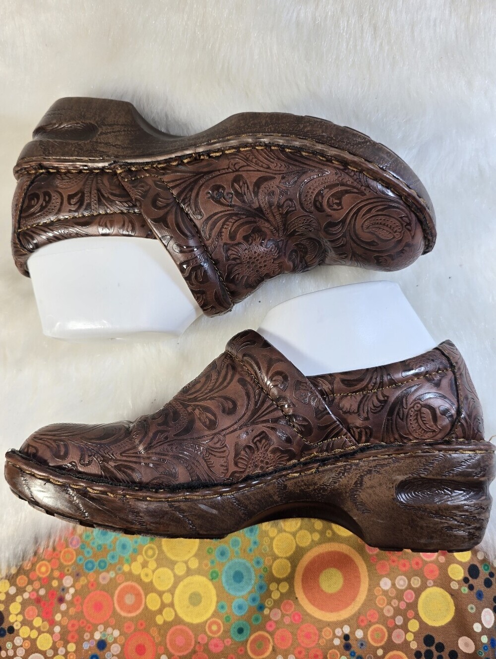 Women’s b.o.c. Born Women's Paisley Embossed Brown Leather Slip-On Clog - Picture 9 of 9